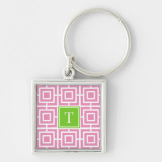 Chaveiro Preppy Square Lattice Monogram  - Pink & Lime