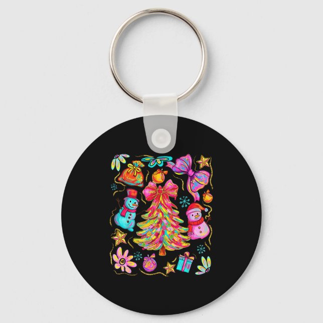 Chaveiro Preppy Xmas Coquette Bow Lace Merry Bright Christm (Frente)