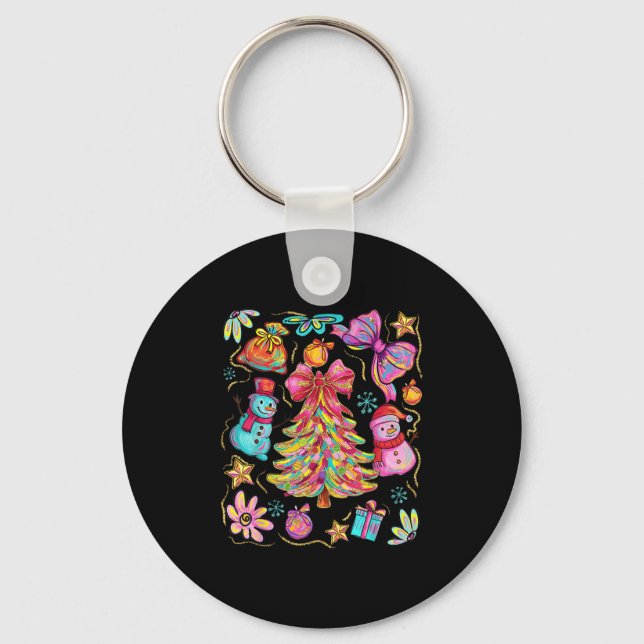 Chaveiro Preppy Xmas Coquette Bow Lace Merry Bright Christm (Frente)