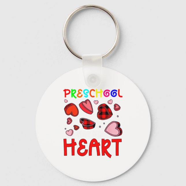 Chaveiro Preschool Has My Heart Valentines Hearts Teacher  (Frente)