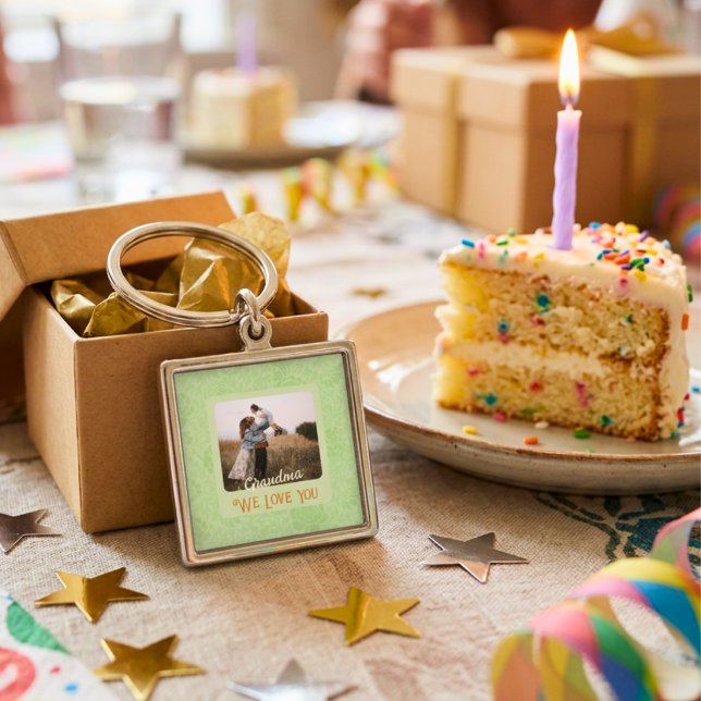 Chaveiro Presente Chic Personalizado com Foto e Texto para  (Chic Personalized Photo Text Grandma Gift Keychain)