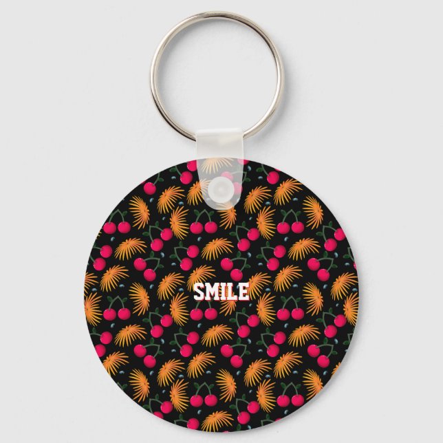Chaveiro Presente com estampa floral de cereja personalizad (Frente)