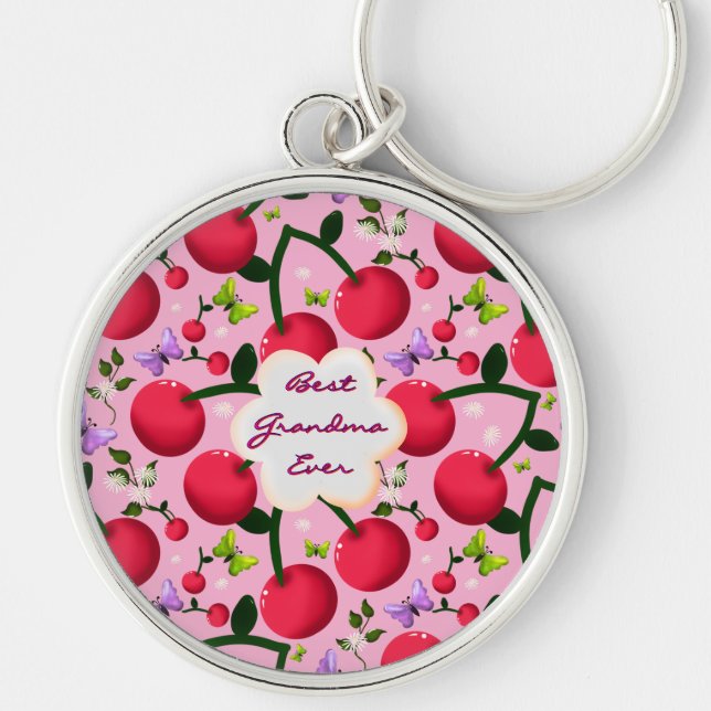 Chaveiro Presente com padrão de cerejeira floral rosa brilh (Frente)