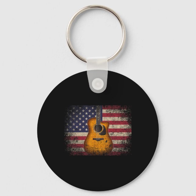 Chaveiro Presente de 4 de Julho de Guitarra Bandeira Americ (Frente)