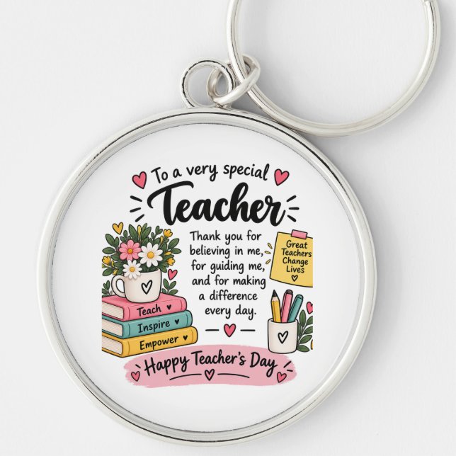 Chaveiro Presente de Apreciação para Professores | Feliz Di (Frente)