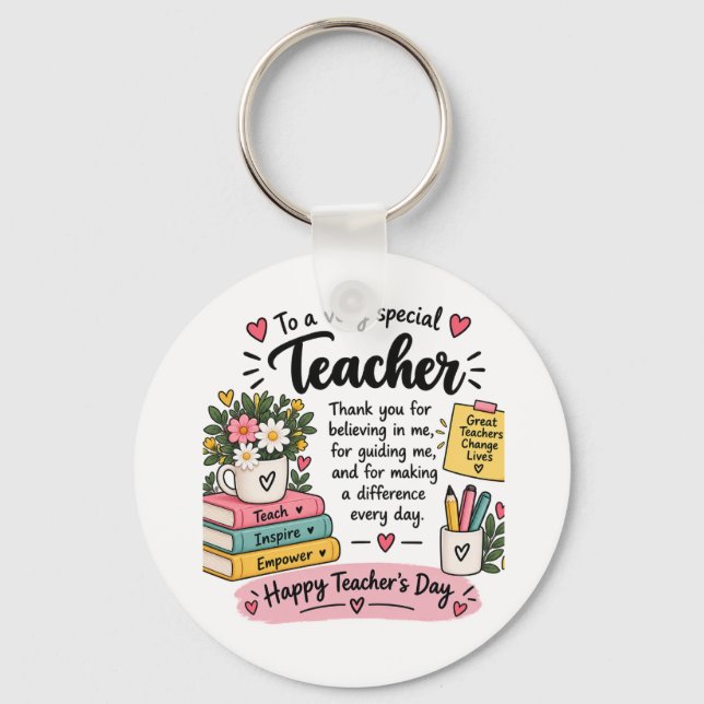Chaveiro Presente de Apreciação para Professores | Feliz Di (Frente)