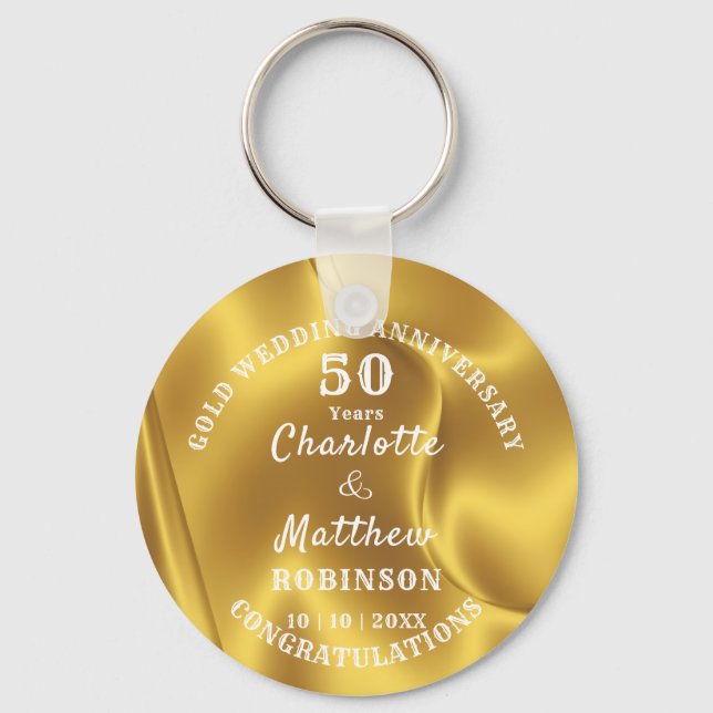 Chaveiro Presente de Casamento Dourado Personalizado de 50º (Frente)