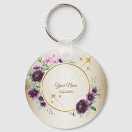 Chaveiro Presente de Casamento Festa Roxo Rosa Floral Verde