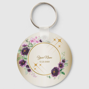 Chaveiro Presente de Casamento Festa Roxo Rosa Floral Verde