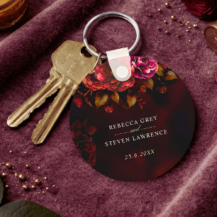 Chaveiro Presente de Casamento Floral Vermelho Preto Elegan