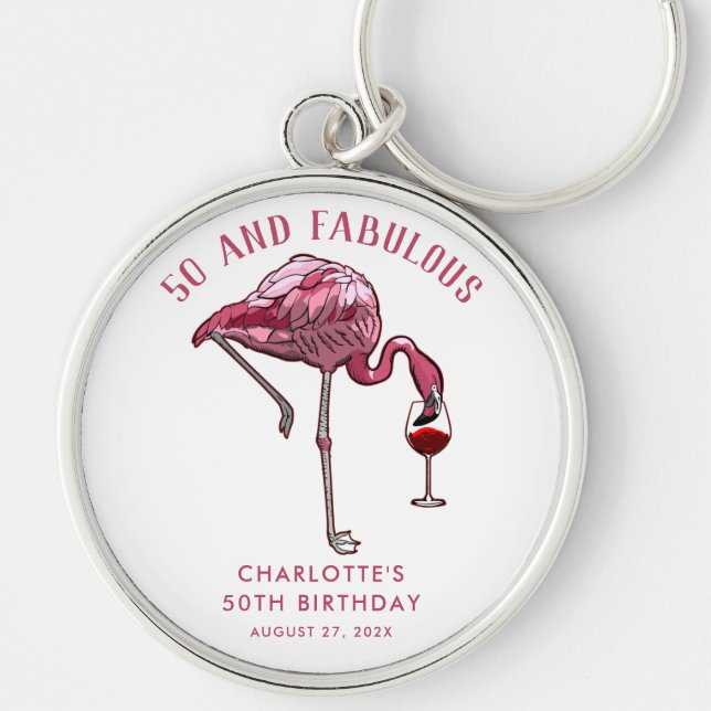 Chaveiro Presente de festa de 50 anos Flamingo Rosa (Frente)