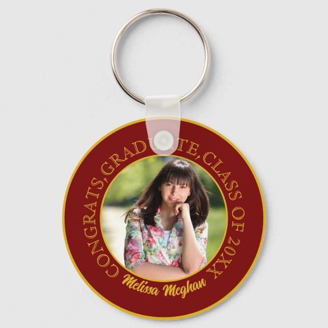 Chaveiro Presente de Foto do Formando de Tipografia Dourada (Frente)