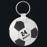 Chaveiro Presente de futebol | Número de nome personalizado<br><div class="desc">chaveiro de presente de futebol de barato com uma bola de futebol,  seu nome e número de camisa.</div>