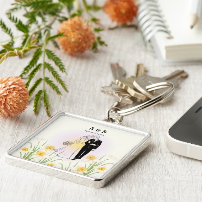 Chaveiro Presente de Ilustração de Casal Personalizada – (Lateral)