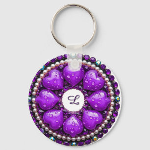 Chaveiro 💜 Presente de Joia Coração Roxo com Nome Personal