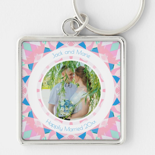 Chaveiro Presente de Keepsait de Casamento de 5 Azul Rosa (Frente)
