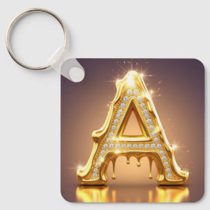 Chaveiro Presente de Monograma com Diamantes e Letra A em O