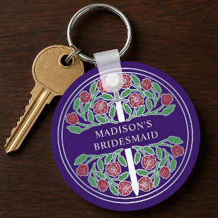 Chaveiro Presente de Noiva Floral Roxo Prata Casamento Real