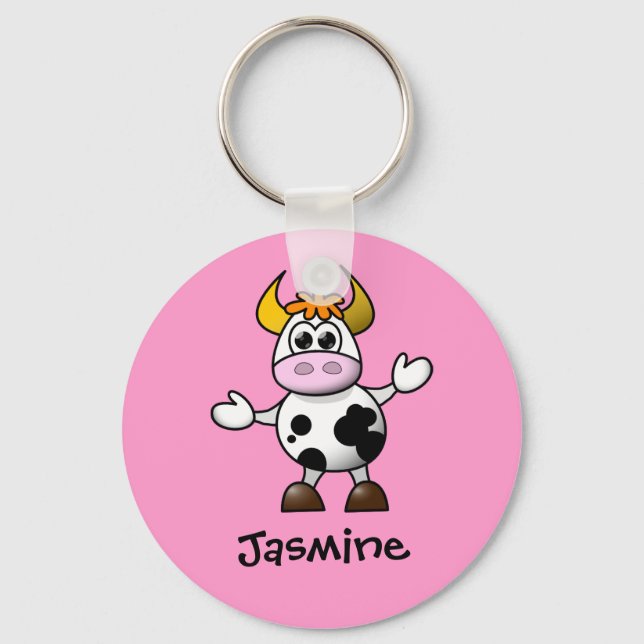 Chaveiro Presente de Nome Personalizado de Vaca de Cartoon  (Frente)