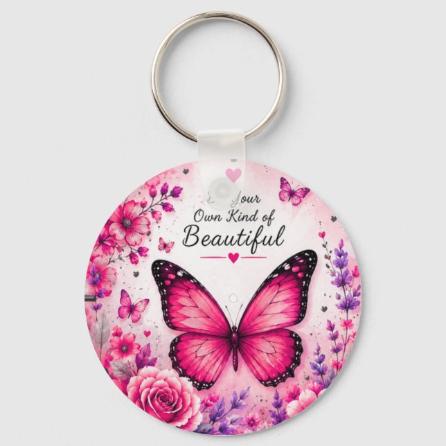 Chaveiro Presente de Pingente Floral Borboleta Rosa para El (Frente)