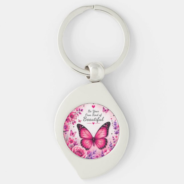 Chaveiro Presente de Pingente Floral Borboleta Rosa para El (Frente)