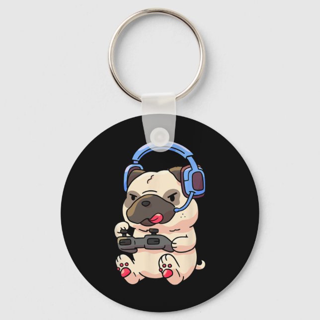 Chaveiro Presente de Videogame Pug Gamer Pugs de Jogos  (Frente)