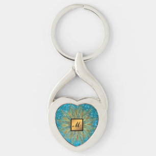 Chaveiro Presente Dourado Azul De Luxo Com Leve Monograma