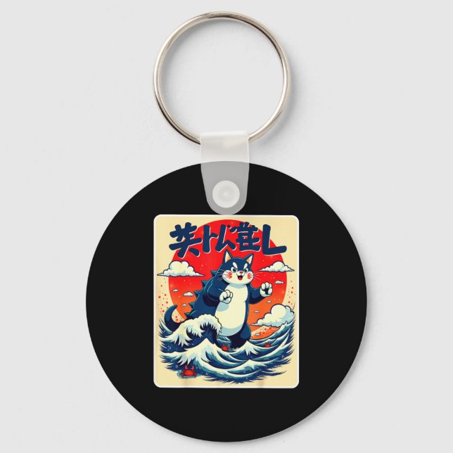 Chaveiro Presente engraçado da arte japonesa do gato para h (Frente)