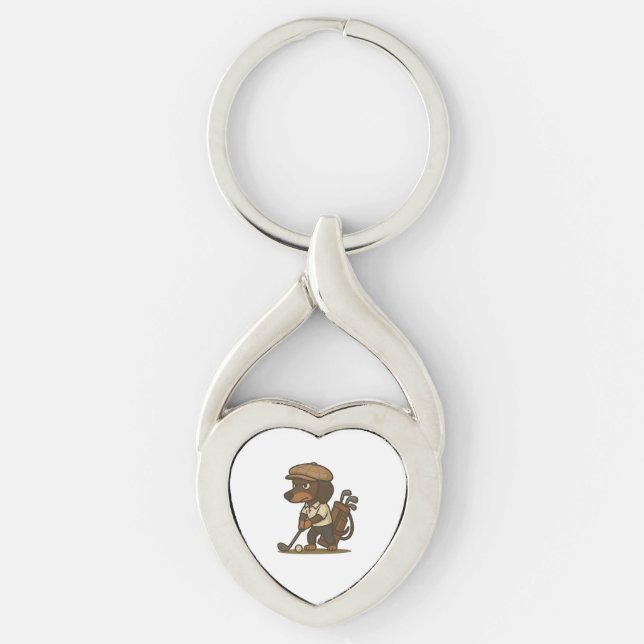 Chaveiro Presente Engraçado de Golfista � Dachshund no Tee (Frente)