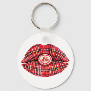 Chaveiro Presente Escocês Tartan Lábios Amor Pop Art