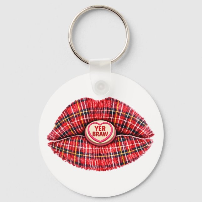 Chaveiro Presente Escocês Tartan Lábios Amor Pop Art (Frente)