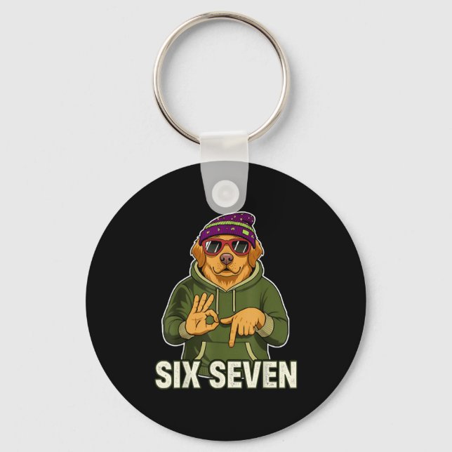 Chaveiro Presente Gráfico do Retriever Dourado Retro Six Se (Frente)