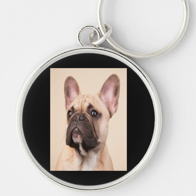 Chaveiro Presente no cão | Buldogue Francês Com Má Face (Frente)