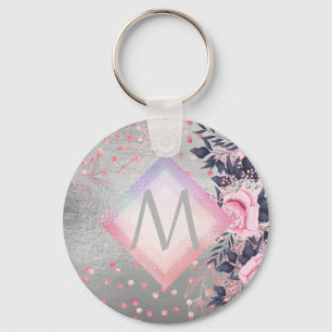 Chaveiro Presente no Marinho de prata do Monograma Rosegold