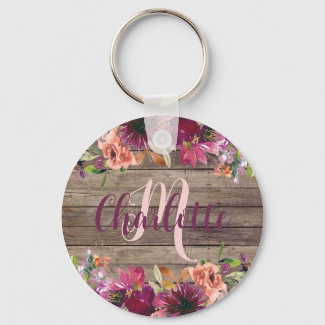 Chaveiro Presente para a sobrinha Burgundy Rosa Floral Dour (Frente)