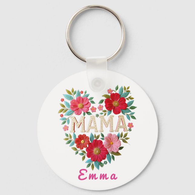 Chaveiro Presente Personalizado Floral Coração de Mamãe (Frente)