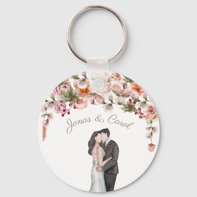 Chaveiro Presente personalizado para casamento em aquarela  (Frente)