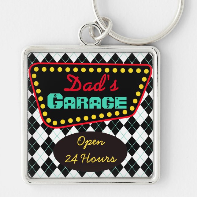 Chaveiro Presente Pingente Retro Dad's Garage (Frente)
