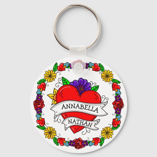 Chaveiro Presente Romântico de Casal | Tatuagem Estilo Arte (Frente)