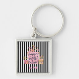 Chaveiro Presente Rosa, Black & White Stripes de aniversári
