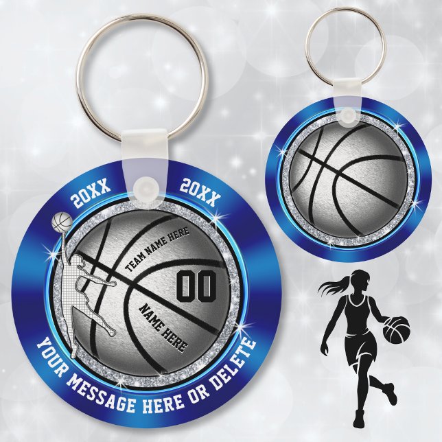 Chaveiro Presentes de basquete baratos únicos para basquete (Blue, Silver and Black, Cheap Girls, Basketball Team Gifts. Personalized basketball pastor favors.)