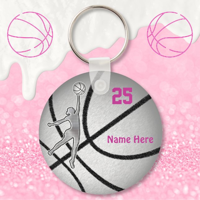 Chaveiro Presentes de basquete para a equipe feminina PERSO (Girls Basketball favors. Pink basketball stuff. Basketball party for girls. Basketball Keychains.)