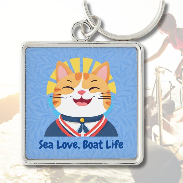 Chaveiro Presentes de Gato de Corte Náutico para Proprietár (Nautical Cute Cat Gifts for Boat Owners Sailors)