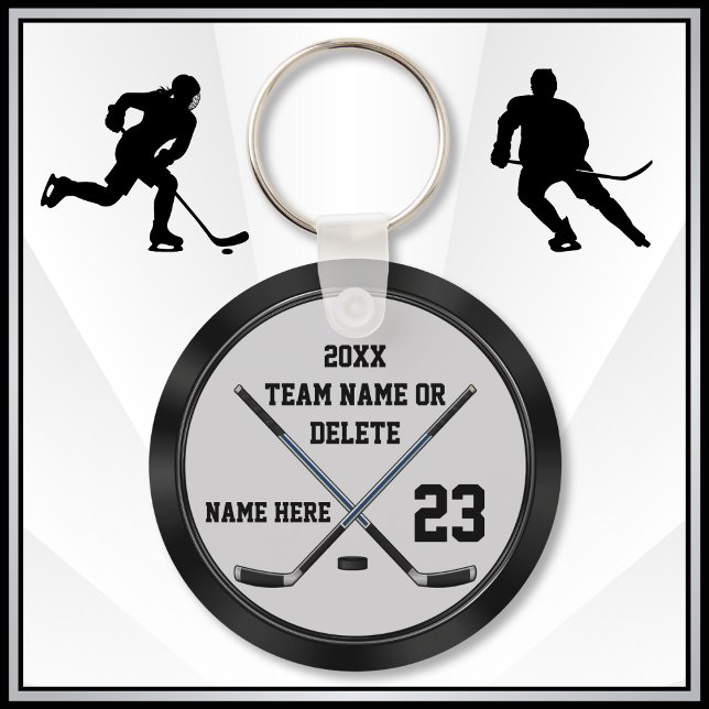Chaveiro Presentes de hóquei personalizados e baratos. Favo (Personalized, Ice hockey party favors. Cheap hockey gifts for hockey players. Hockey goodies, bags)