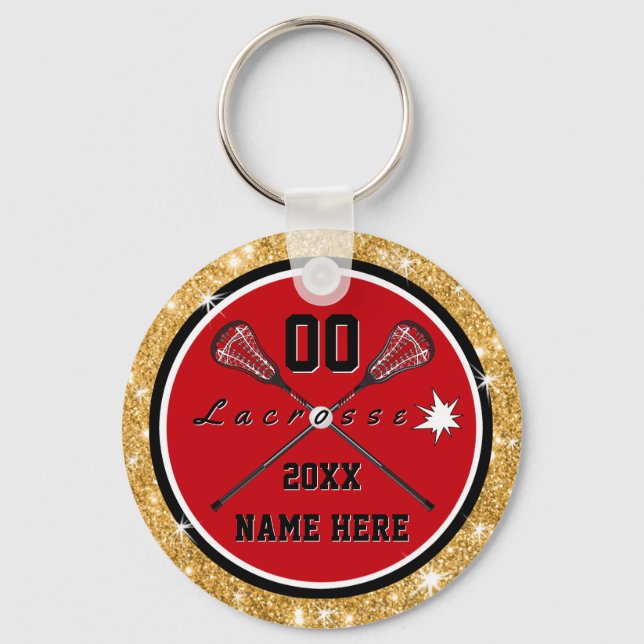 Chaveiro Presentes de Lacrosse Vermelho e Dourado para Meni (Frente)