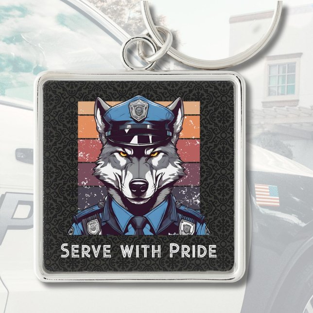 Chaveiro Presentes de lobo de texto personalizado para poli (Custom Text Wolf Gifts for Police Officers Dad Him)