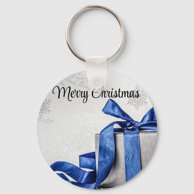 Chaveiro Presentes de Natal Azul e Prateado (Frente)