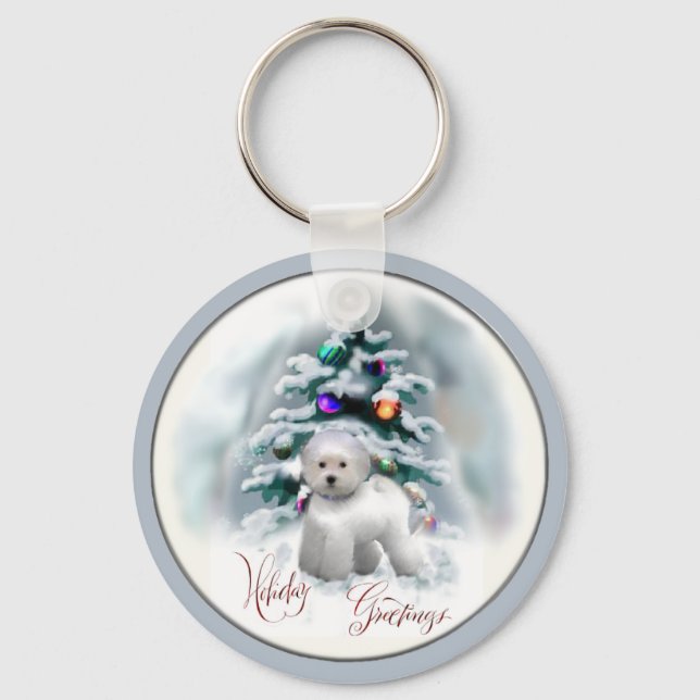 Chaveiro Presentes de Natal Bichon Frise (Frente)