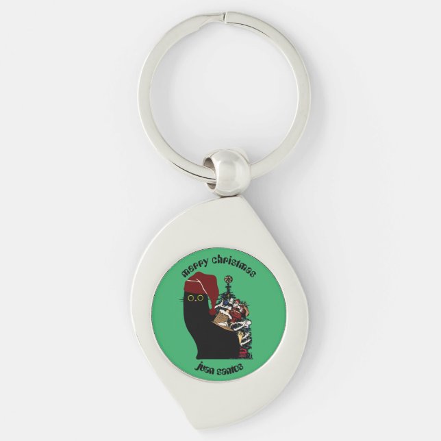 Chaveiro presentes de natal de gatos, nome personalizado (Frente)