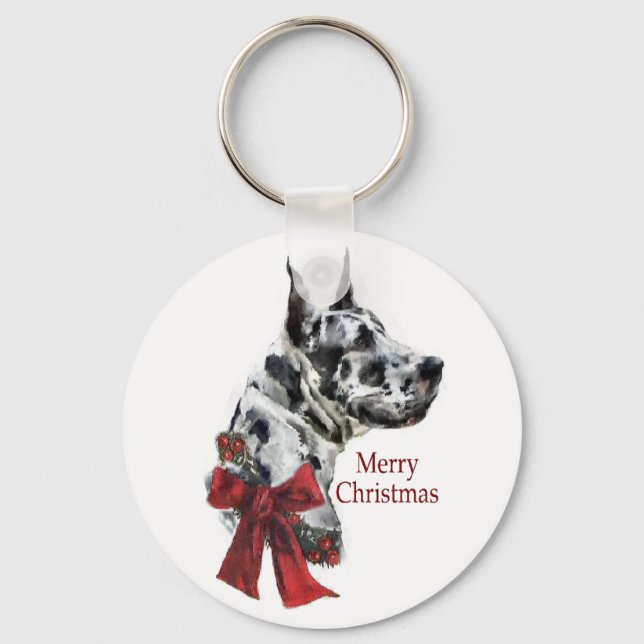 Chaveiro Presentes de Natal de Harlequin Great Dane (Frente)
